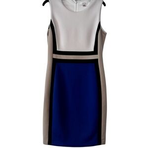 Calvin Klein Blue Tan Black Color Block Pencil Dress sz 12